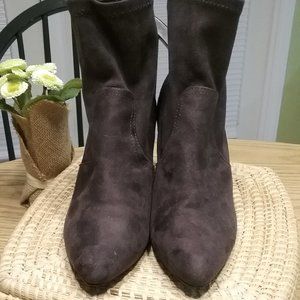 Qupid Chunky Heel Charcoal  Gray Slip on Booties